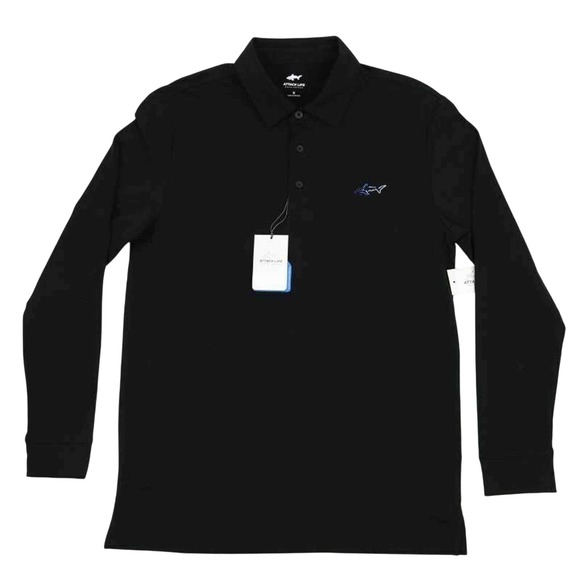 Greg Norman Attack Life  Mens Polo Table Shirt Black RapiDry Long Sleeve S New - Picture 1 of 12